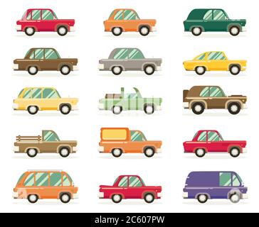 set of vintage cars, vector flat style Stock Vector