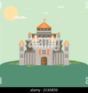 Magical fabulous cartoon castle. Vector flat illustrations Stock Vector