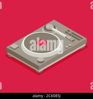 DJ deck. Isometric flat vinyl player Stock Vector