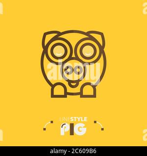 Vector illustration. line style pig Stock Vector