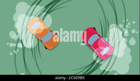 Top view of a drifting cars Stock Vector