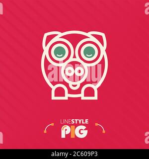 Vector illustration. line style pig Stock Vector