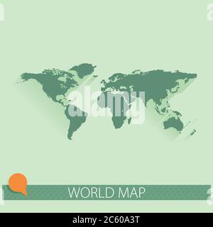 Vector world map background with long shadow and flat design style Stock Vector