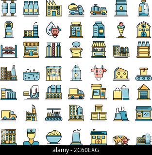 Milk factory icons vector flat Stock Vector