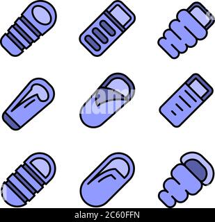 Sleeping bag icons vector flat Stock Vector