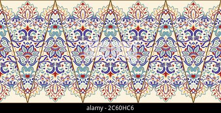 Vector seamless border in Eastern style. Turkish Ornament for  invitations, birthday, greeting cards, ceramic tile, wallpaper, web page background Stock Vector