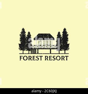 Rustic Nature Forest Resort logo design, best for business and hotel logo idea Stock Vector