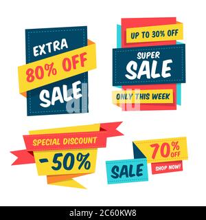 Colorful sale banner template collection. Origami paper style. Isolated vector elements. Easily editable design. Stock Vector