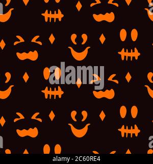 Silhouettes faces pumpkins or ghost Halloween seamless pattern. Different creepy fun cute emotion faces, design limitless background. Repeat ornament for paper wrap, fabric, print. Vector illustration Stock Vector