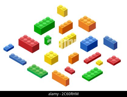 Isometric Plastic Building Blocks and Tiles Stock Vector