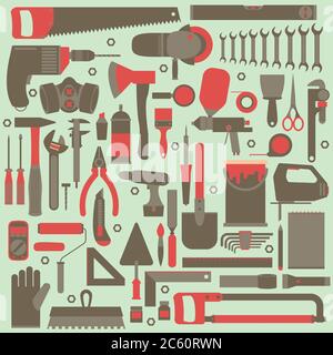 Hand tools icon set , flat design , eps10 vector format Stock Vector