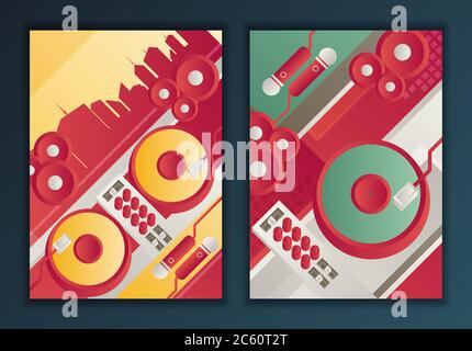 dj; vector; music; musical; poster; line; modern; draw; youth; vinyl; banner; background; designed; urban; graphic; design; style; stylized; club; pri Stock Vector