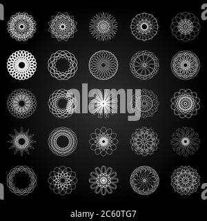 Round symbols set. 25 vector spirographs Stock Vector