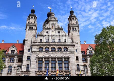 Leipzig City Hall. Architecture in Germany. New City Hall (Neues Rathaus) in historicism architecture style. Stock Photo