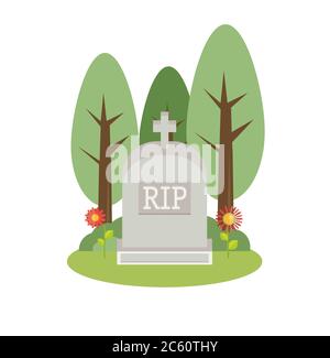 Vector illustration grey gravestone. Flat tombstone icon Stock Vector