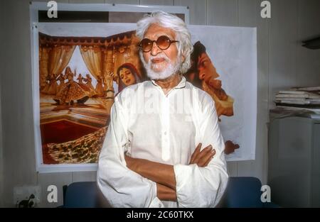 Maqbool Fida Husain better known as M. F. Husain, at home in Mumbai Stock Photo