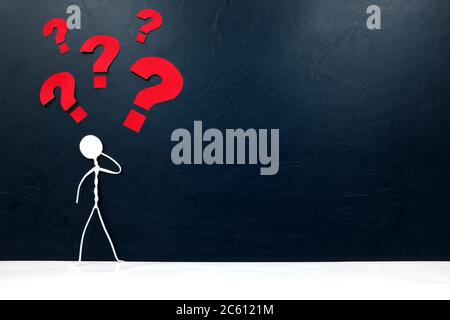 Human stick figure with question mark. Q and A , confusion, problem solving and empty mind concept. Stock Photo