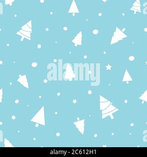 Christmas seamless pattern with christmas trees, stars, snow on blue background. Winter Holidays design. Stock Vector