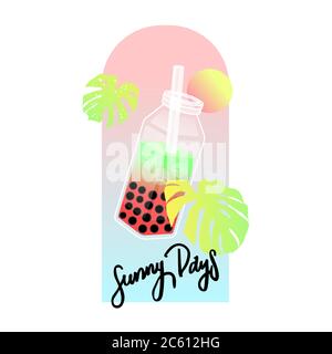 Summer sale minimalistic banner cocktail drink vector illustration Stock Vector
