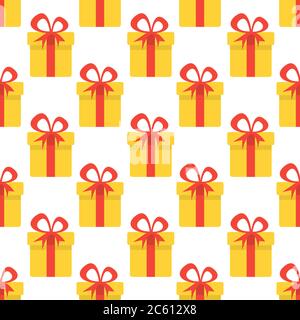 Christmas seamless pattern with yellow gift boxes. Christmas background. Vector illustration. Stock Vector