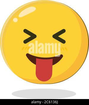 Emoticon with stuck out tongue and tightly closed eyes. Cartoon