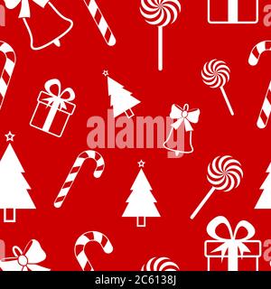 Christmas seamless pattern on red background. New year vector design. Stock Vector