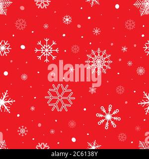 Christmas seamless background with snowflakes. Snowflake vector pattern on red background. Winter vector Stock Vector