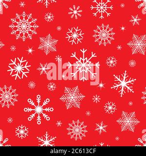 Christmas seamless background with snowflakes. Snowflake vector pattern on red background. Winter design. Vector Stock Vector