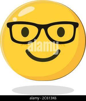 Smiling emoticon wearing eyeglasses. Cartoon Isolated vector illustration on white background Stock Vector