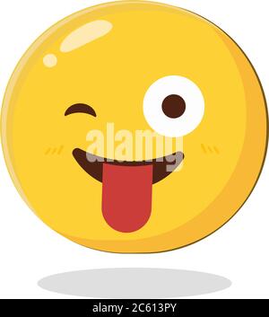 Emoticon with stuck out tongue and winking eye. Cartoon Isolated vector illustration on white background Stock Vector