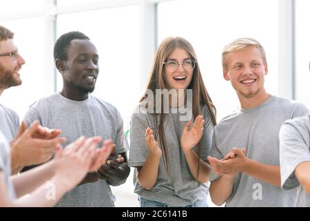 close up. group of students applauding at the international forum Stock Photo