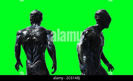 Military alien soldier isolate on green screen. 3d rendering. Stock Photo