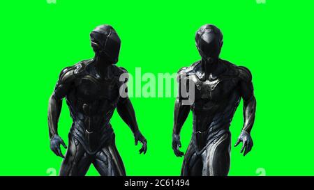 Military alien soldier isolate on green screen. 3d rendering. Stock Photo