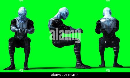 Military alien isolate on green screen. 3d rendering. Stock Photo