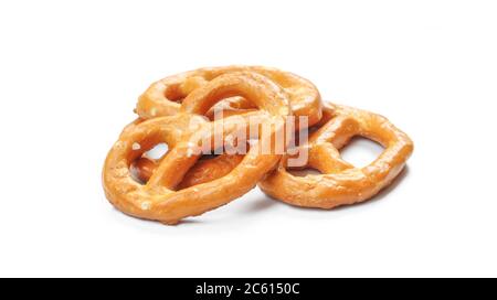 Stack of pretzels isolated on white background. Salted Crunchy snack food Stock Photo