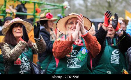 Gardeners from from the Saracens Sport Foundation take part in London New Year's Day Parade (LNYDP) 2020, London, England Stock Photo