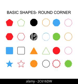 Basic shapes - round corner set icon, vector geometrical collection. vector illustration sign isolated on white background . Stock Vector