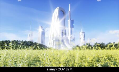 futuristic city. Future concept. Aerial view. 3d rendering.