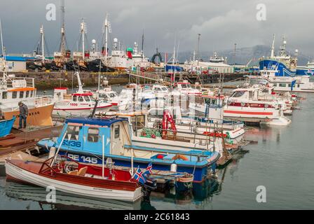 Fishing boats in the harbour at Reykjavik, Iceland Stock Photo