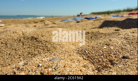 With blurred ocean background and visible sea and sky. Concept for travel, holidays and vacations. With copy space or for product presentation. Stock Photo
