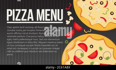 Flat style. Pizza card menu. Vector illustration. Stock Vector