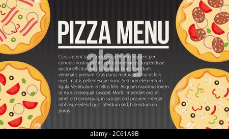 Flat style. Pizza card menu. Vector illustration. Stock Vector