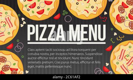 Flat style. Pizza card menu. Vector illustration. Stock Vector