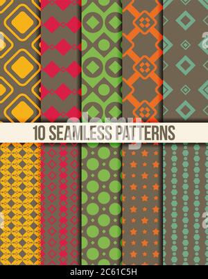 Ten Seamless geometric patterns Stock Vector