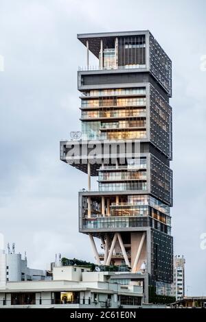 Mumbai, India. Antilia, the world's costliest private residence, owned by Mukesh Ambani of Reliance Industries Stock Photo