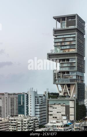 Mumbai, India. Antilia, the world's costliest private residence, owned by Mukesh Ambani of Reliance Industries Stock Photo