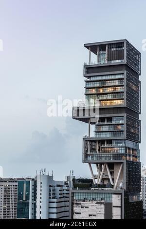 Mumbai, India. Antilia, the world's costliest private residence, owned by Mukesh Ambani of Reliance Industries Stock Photo