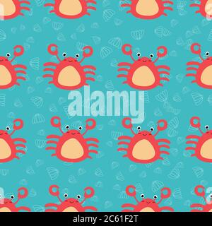 Cute crabs vector illustration background seamless pattern Stock Vector