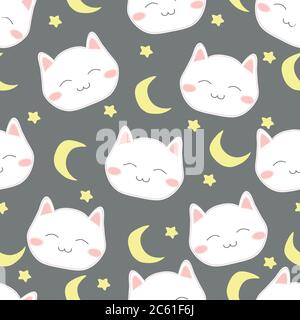 Cute seamless cat vector illustration background Stock Vector