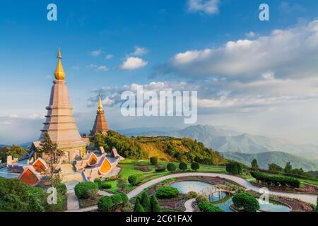 Southeast Asia, Thailand. Buddhist temple and gardens at Doi Inthanon near Chiang Mai Stock Photo